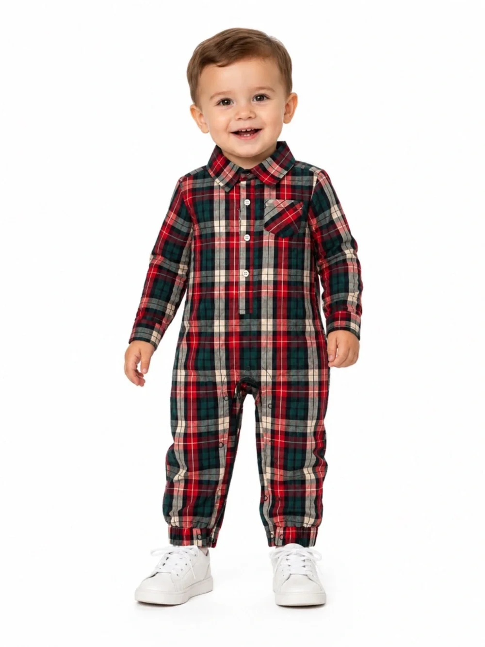 New - Andy & Evan Plaid Christmas Romper One-Piece Outfit
